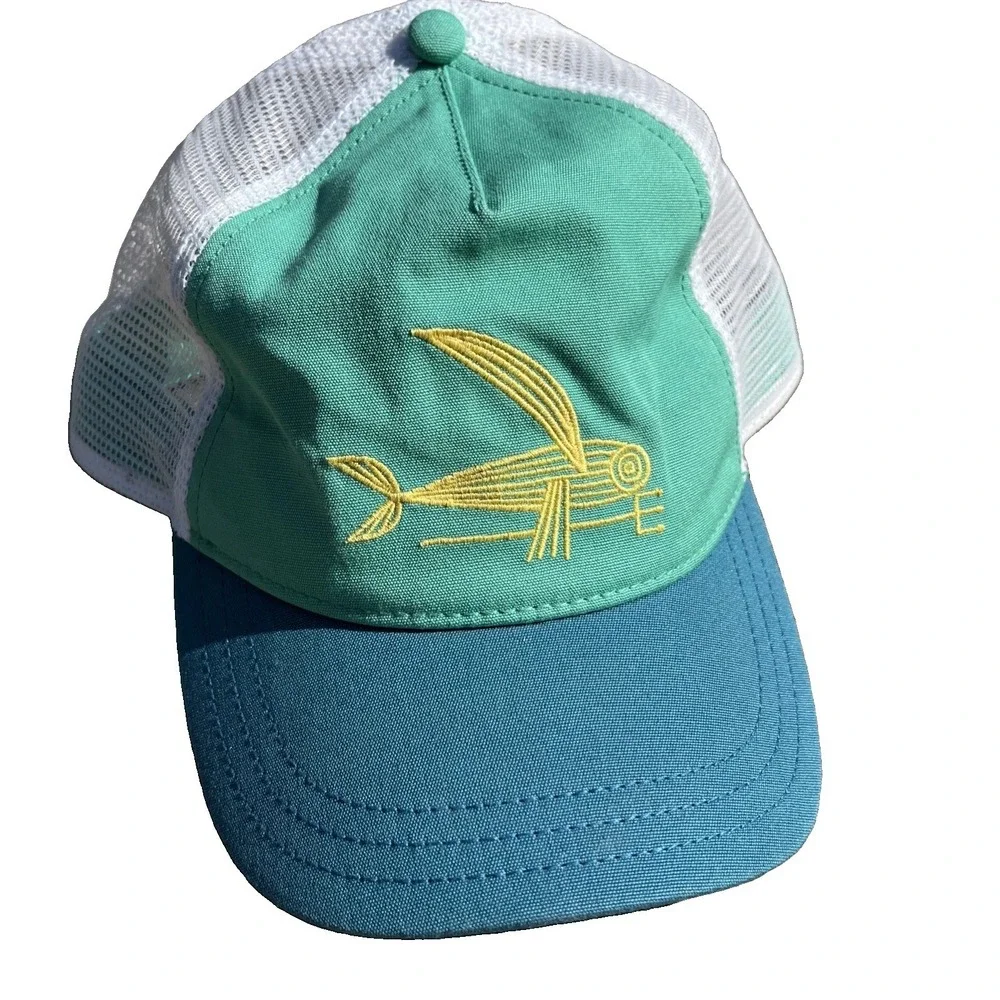 Patagonia Deconstructed Flying Fish Women's Trucker Hat, Green on Blue, Snapback